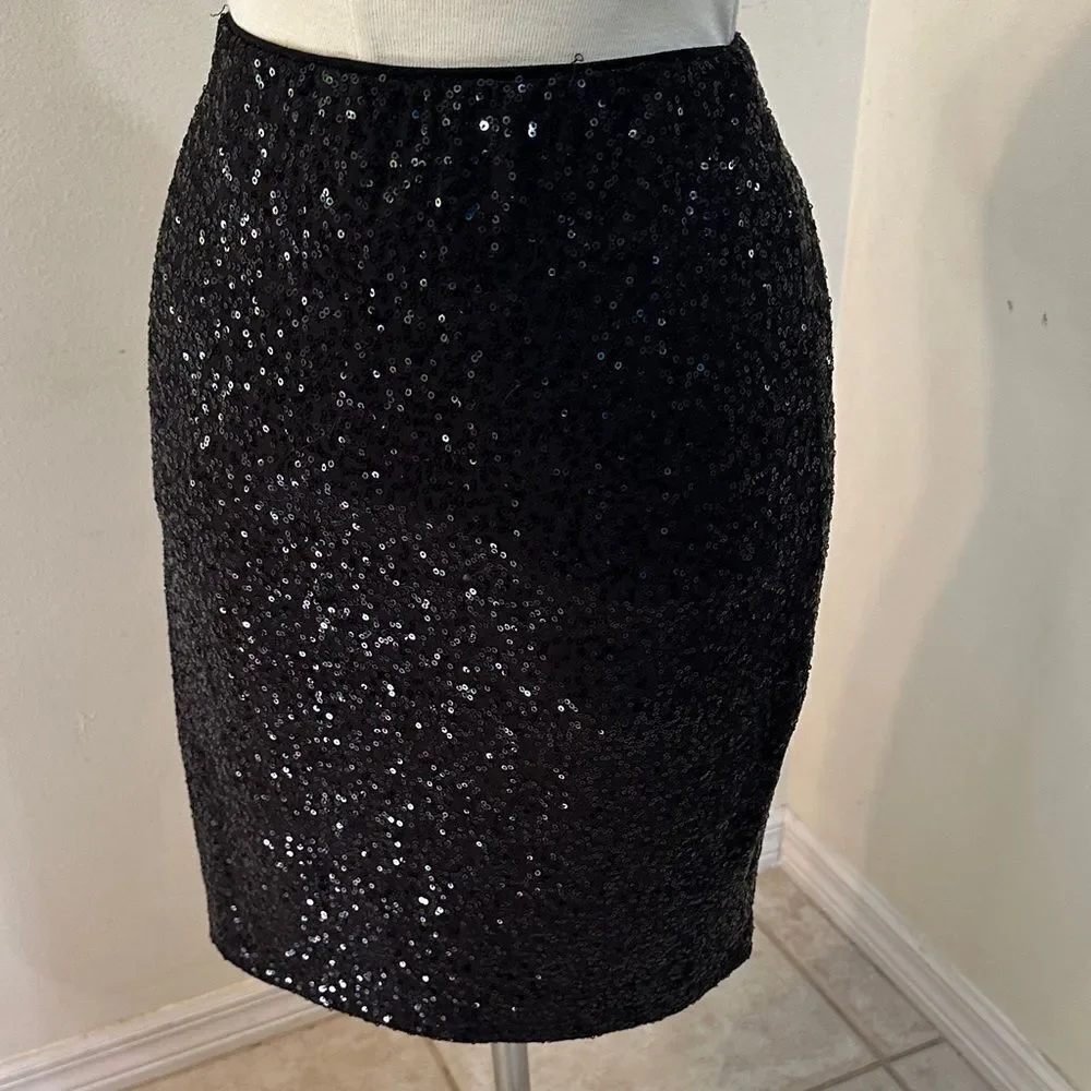 Cache’ Elegant Black Shimmer Sequin Skirt Size Small